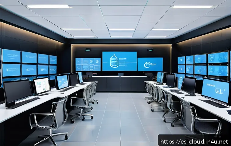 클라우드 기반 서버 구성 실전 예제 - A detailed digital illustration of a modern cloud computing control room designed for Spanish-speaki...